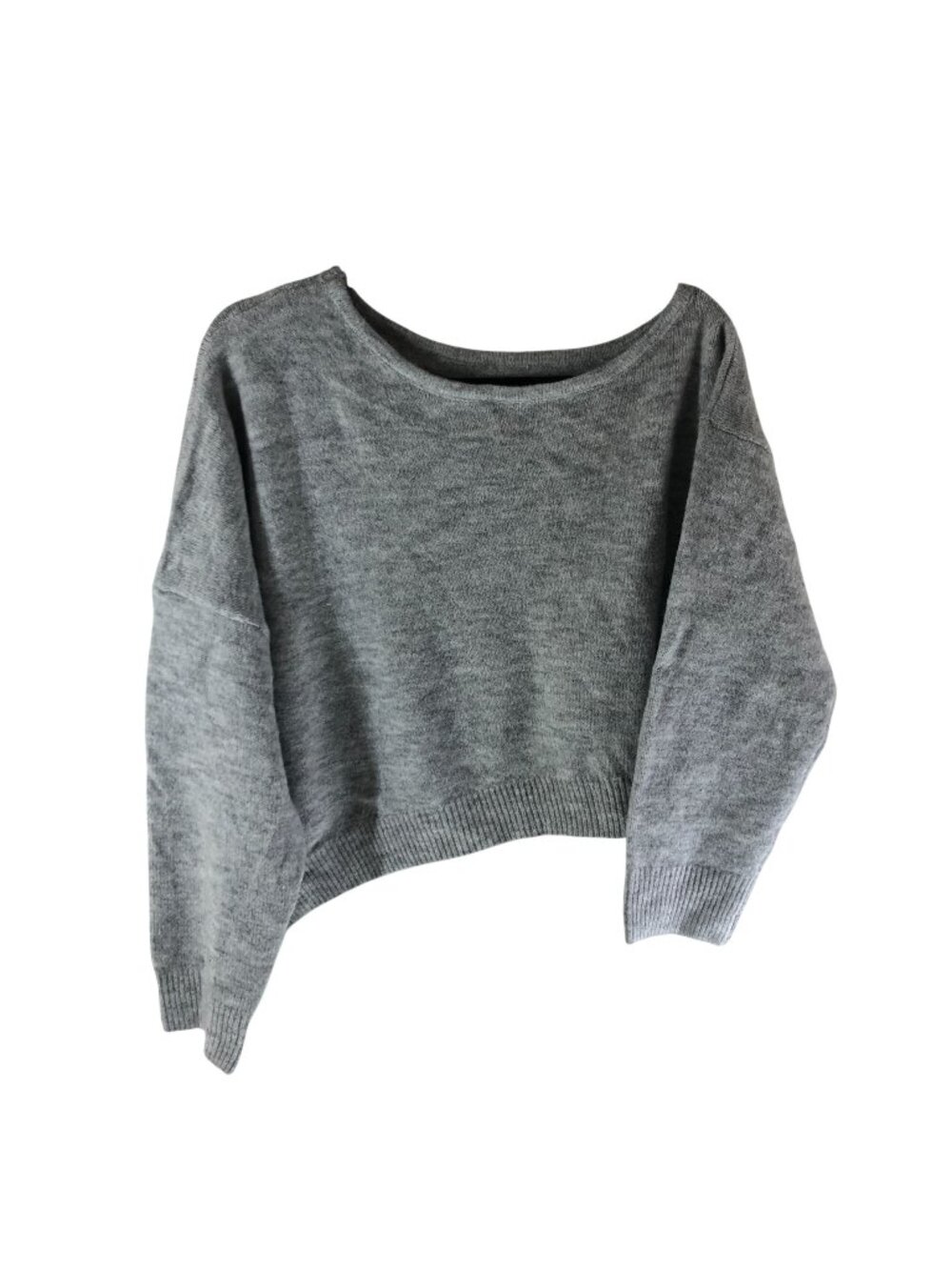Commense Womens Gray Knit Cropped Sweater Off Shoulder Pullover Size M
